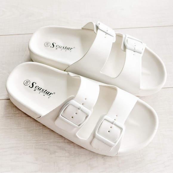 Birkenstock Shoes - White Birkenstock style buckle sandals